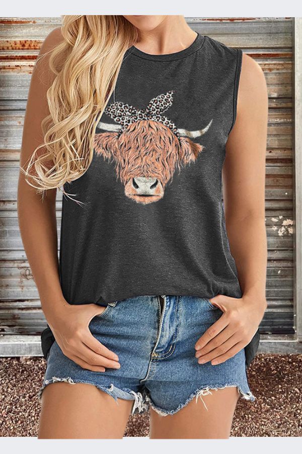 Leopard print bullhead loose sleeveless tank