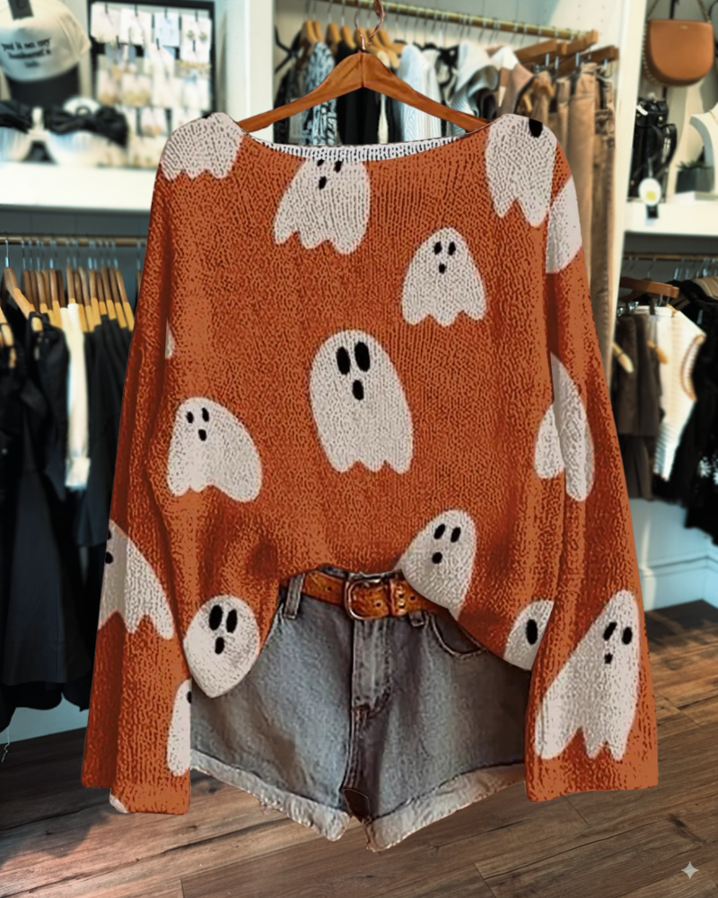 Halloween Ghost Print Sweater