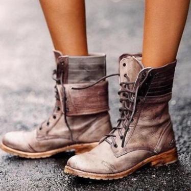 Vintage Washed Leather Lace Up Combat Boots