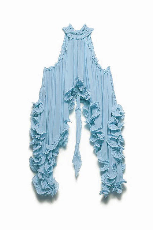 Potential Ruffled Sleeveless Chiffon Suit