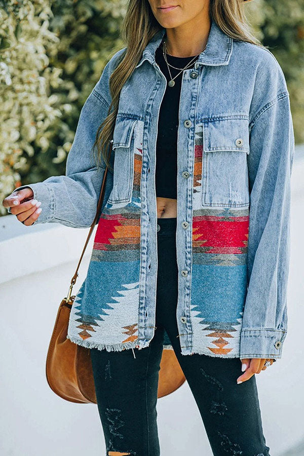 Aztec Loose Fit Button Down Denim Jackets
