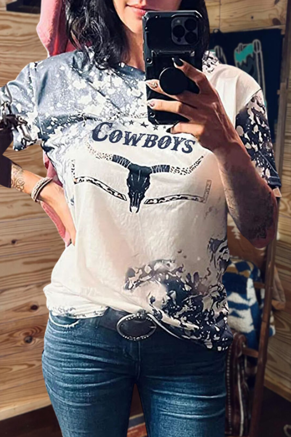 Cow Head Printed Loose Short Sleeve Top