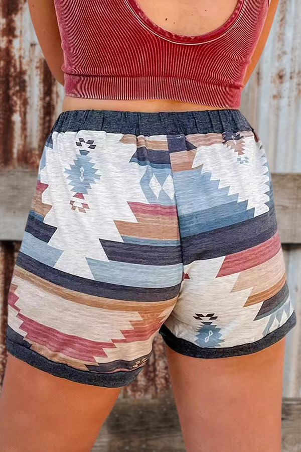 High Waist Drawstring AZTEC Printed Shorts