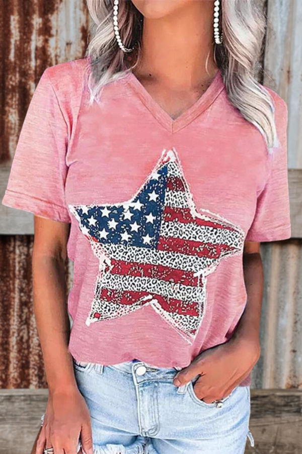 Leopard Patriotic Star V-Neck Tee