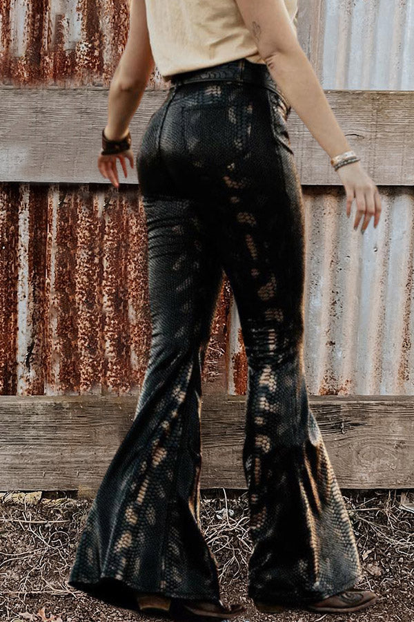 Snake Texture Leather Tight Bell Pants