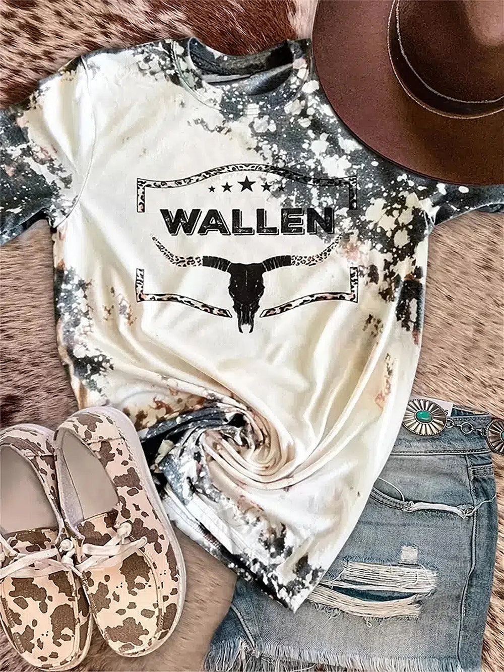 Bull Head Print Round Neck T-Shirt