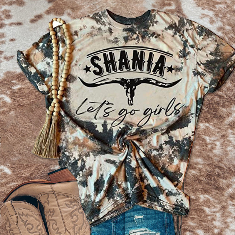 Tie-Dyed Bull Head Print T-Shirt