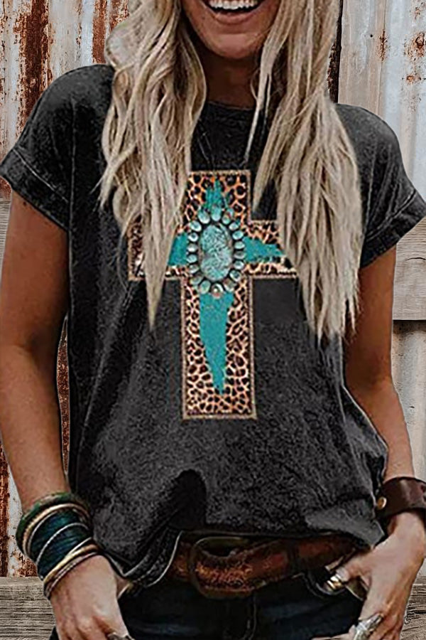 Cross Turquoise Print T-Shirt