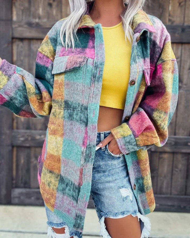 Casual Brushed Plaid Jacket