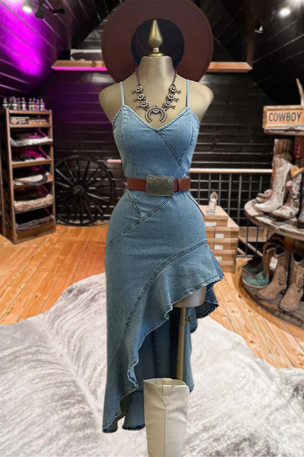 Elastic Slit Ruffled Suspender Dress