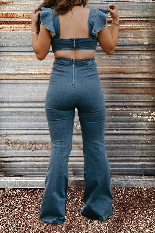 Ruffled Cutout Flared Jumpsuit