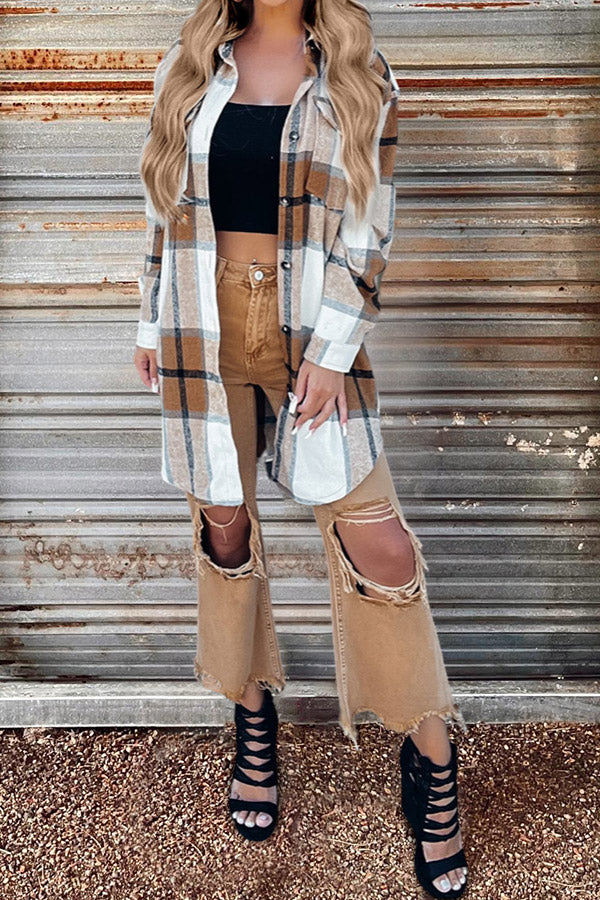 Plaid Print Drop Shoulder Shacket