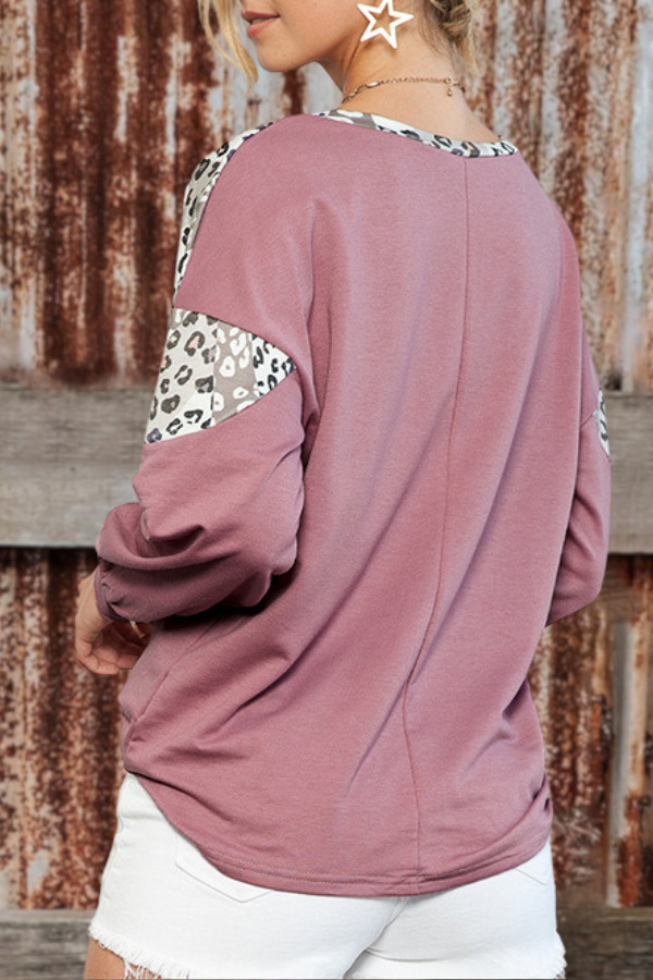 Leopard Animal Print Patchwork Long Sleeve Top