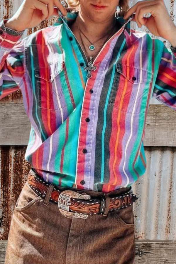 Casual Long Sleeve Striped Shirt-Men