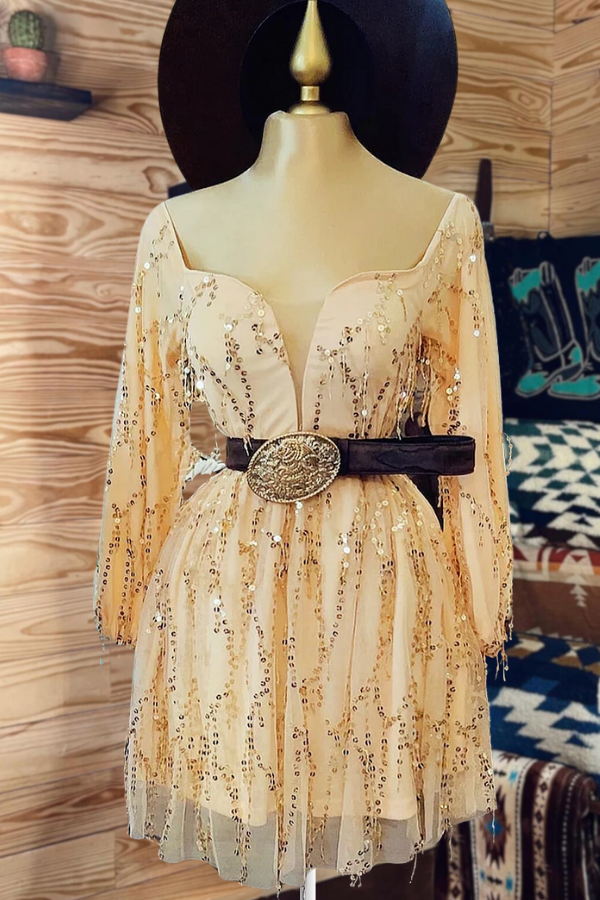 Sequined Long-sleeve Mini Dress