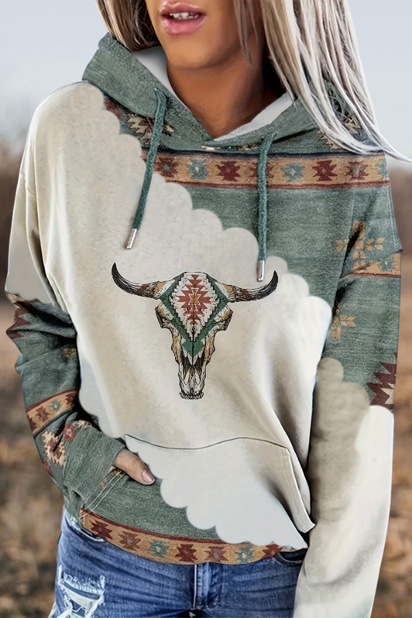 Aztec Bullhead Print Hoodie