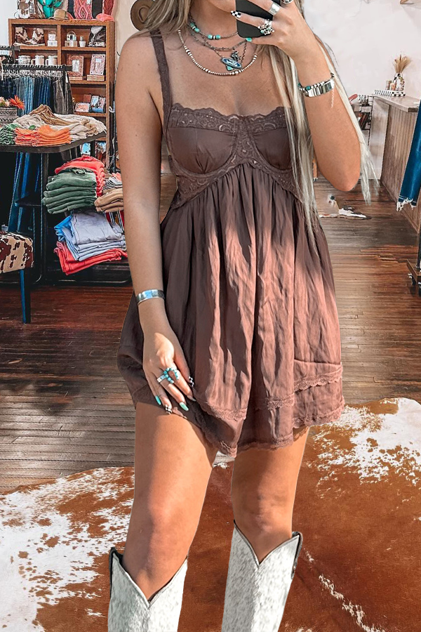 Babydoll Lace Trim Mini Dress