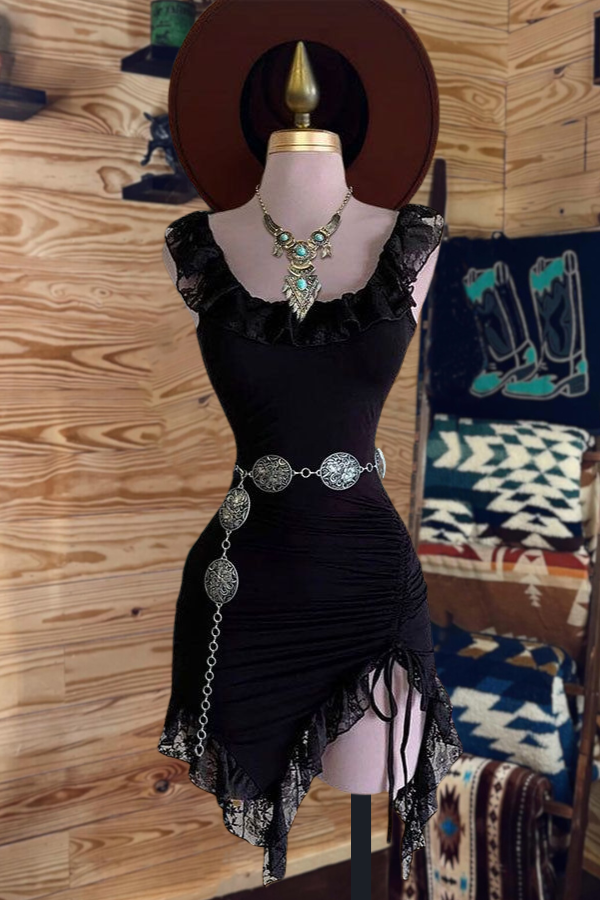 Black Lace Hem Dress