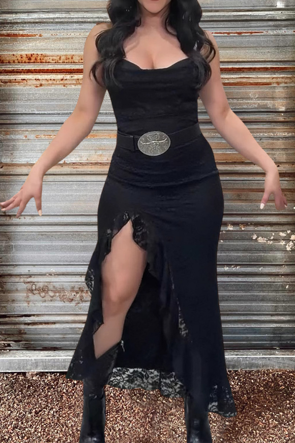 Sleeveless Ruffled Slit Dress