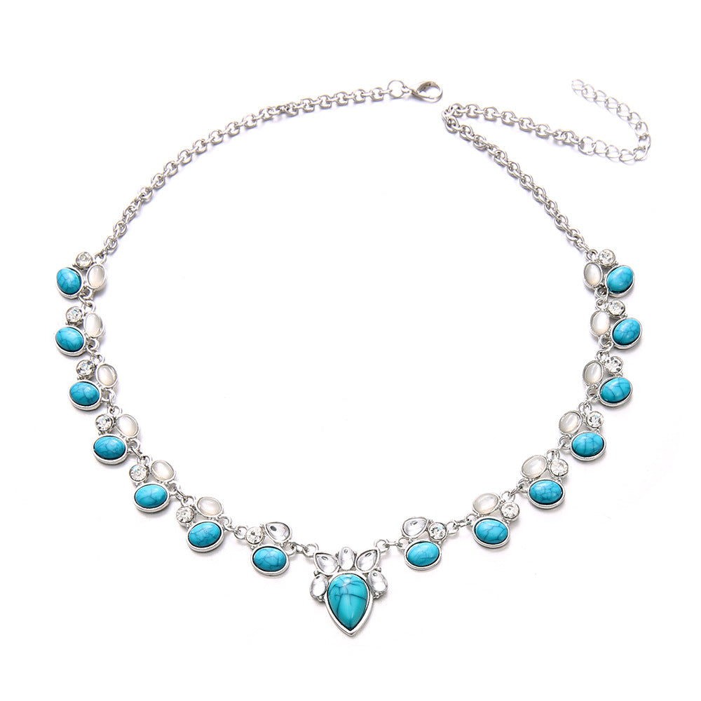 Turquoise White Green Bead Choker Necklace
