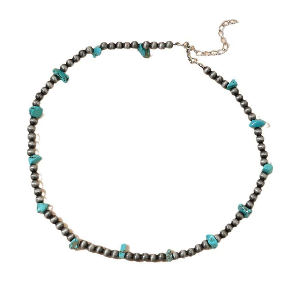 Turquoise Stone Glass Bead Necklace