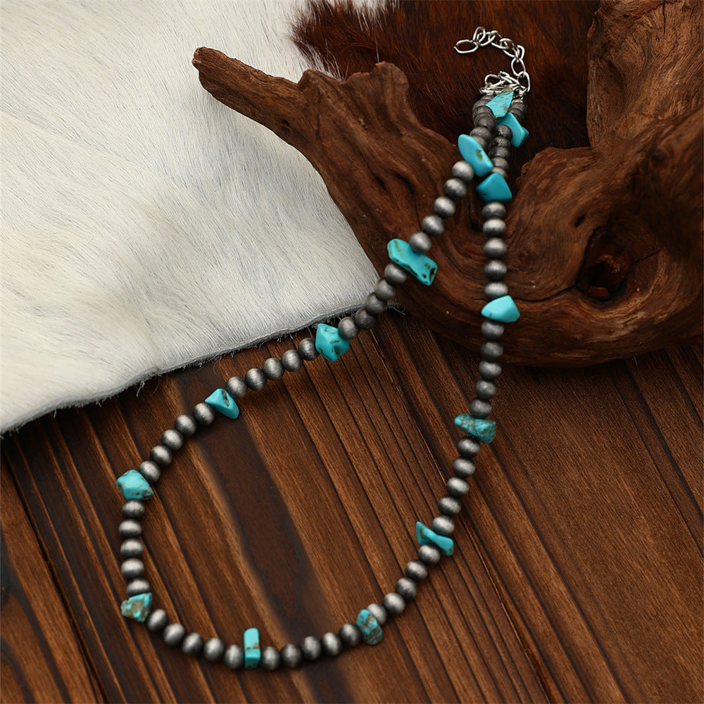 Turquoise Stone Glass Bead Necklace