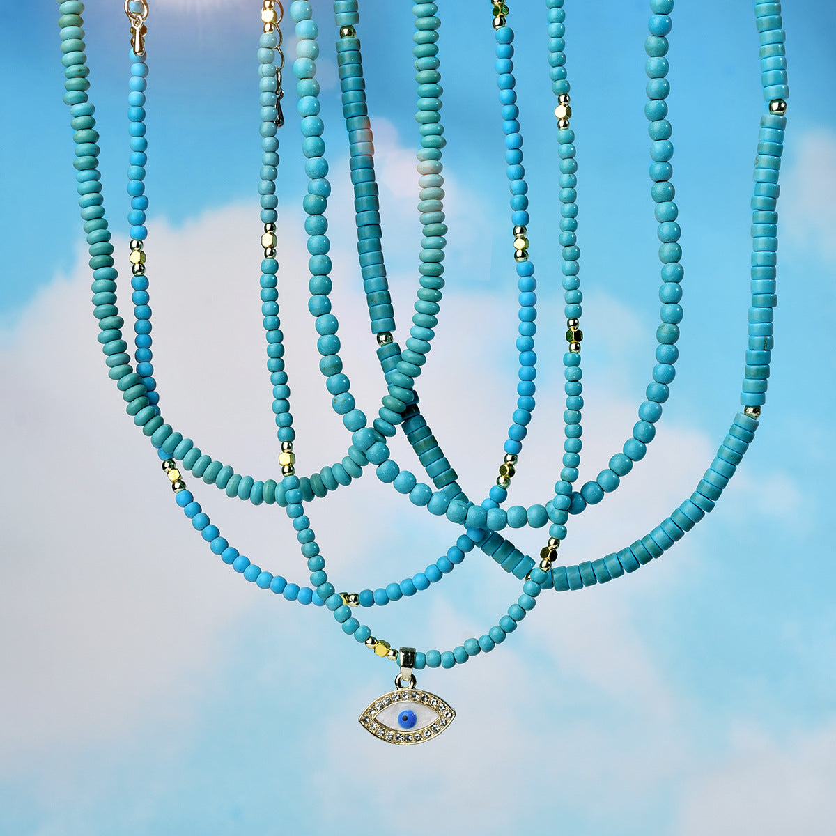 Turquoise Beaded Natural Stone Necklace