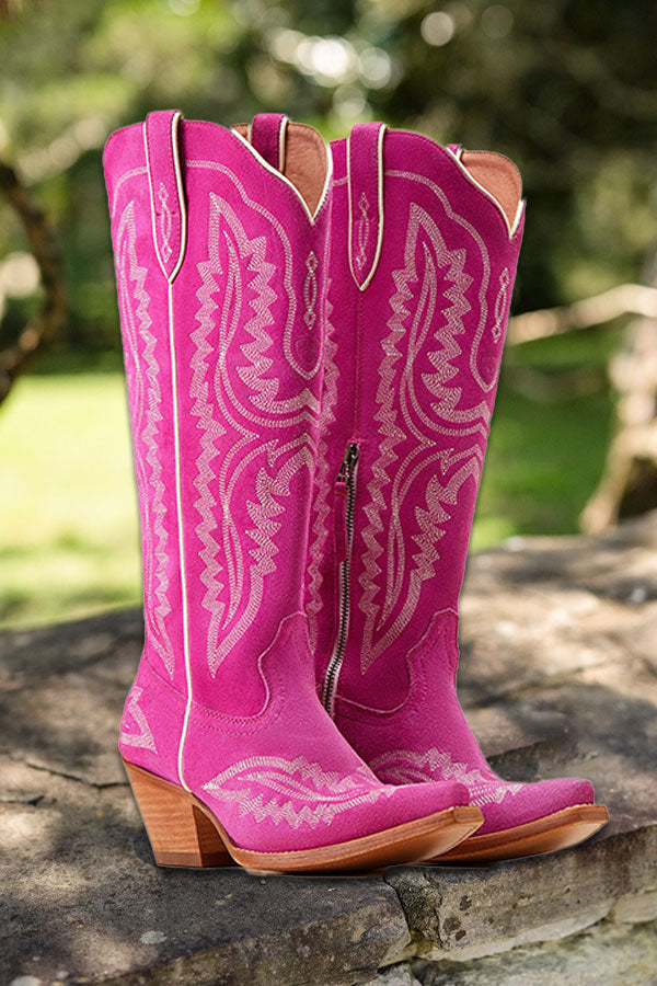 Western Chunky Heel High Top Boots