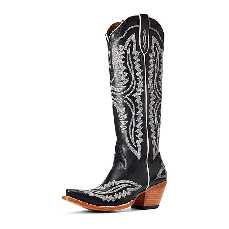 Western Chunky Heel High Top Boots