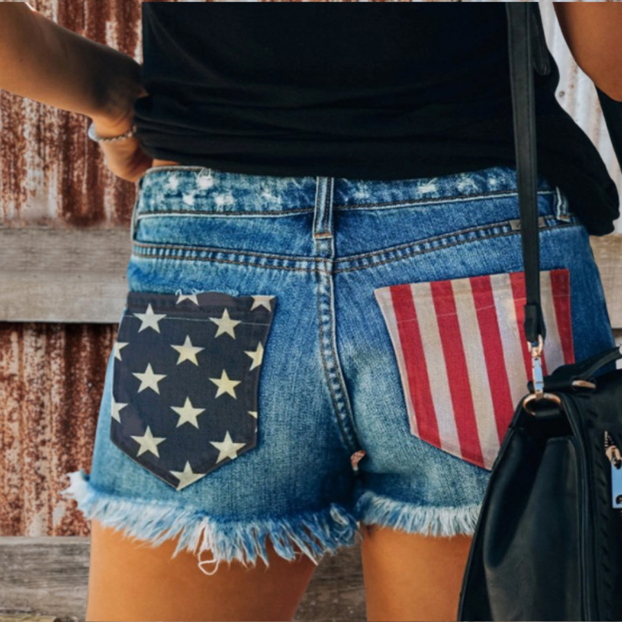 Flag Back Pocket Denim Shorts