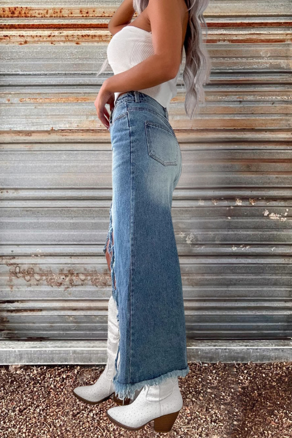 Cowgirl Distressed Denim Skirt
