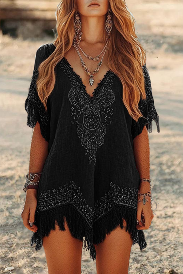 Ethnic Lace Tassel Floral Dress