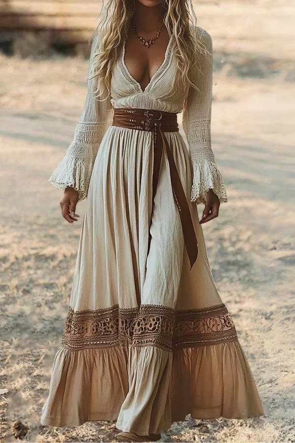 Western Cowgirl Colorblock Maxi Dress