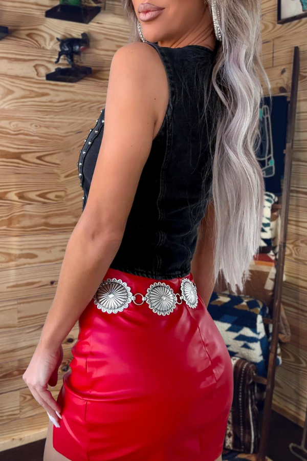 Denim Washed Fitted Stud Vest
