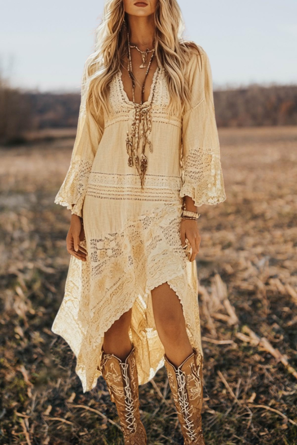 Asymmetrical Lace Flroal Dress