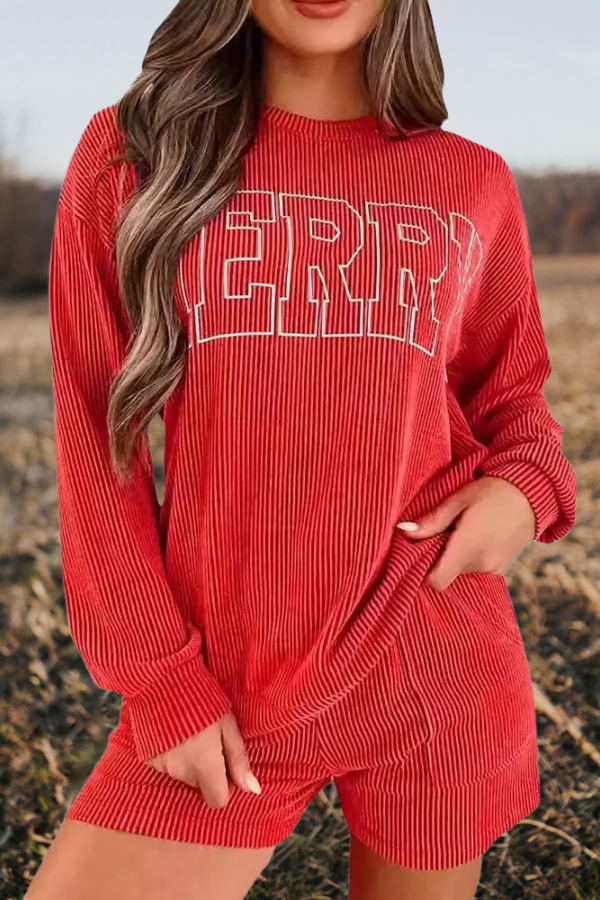 "MERRY" Lettering Ribbed Loungewear Set