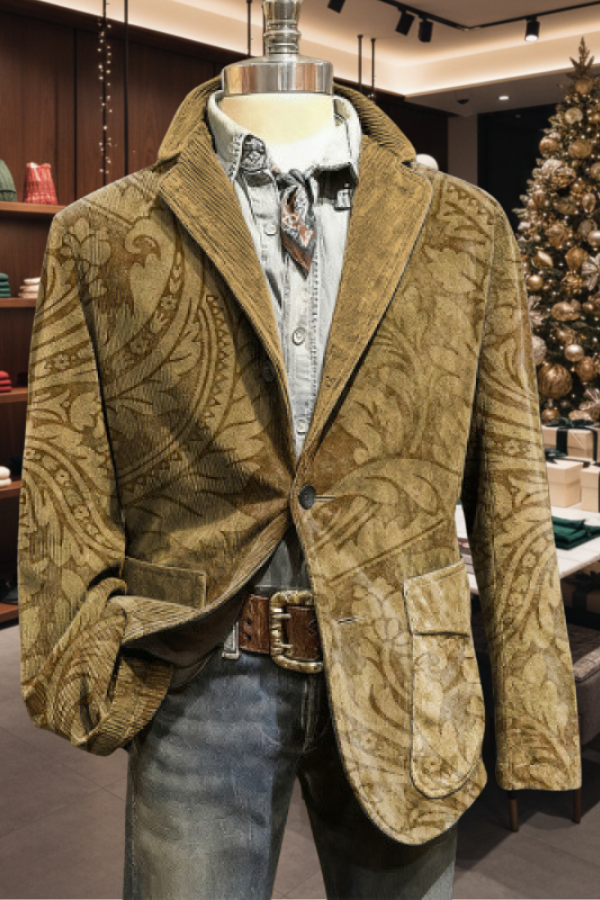 Paisley Print Christmas Corduroy Blazer