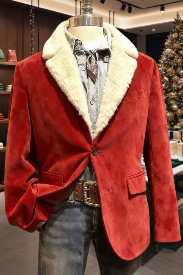 Faux Fur Collar Western Corduroy Christmas Blazer