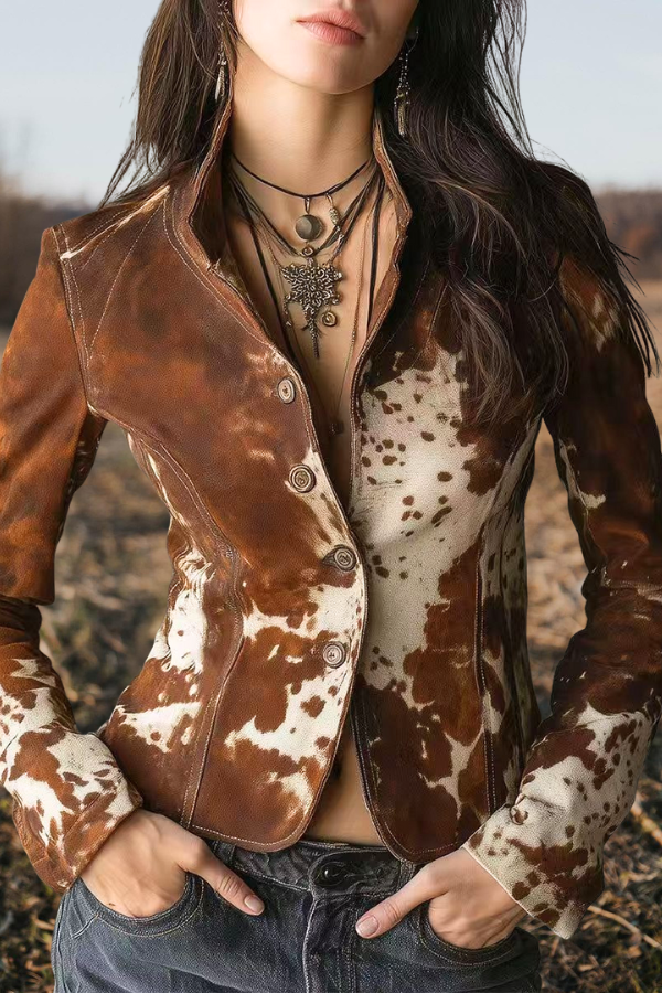 Western Cow Print Retro Tailored Jacket