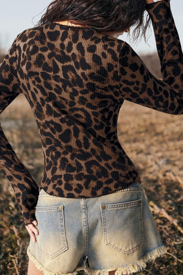 Leopard Print Ribbed Button Front Cardigan