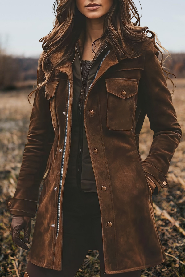 Suede Utility Trench Coat