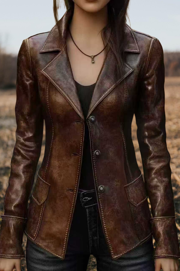 Vintage Brown Faux Leather Blazer