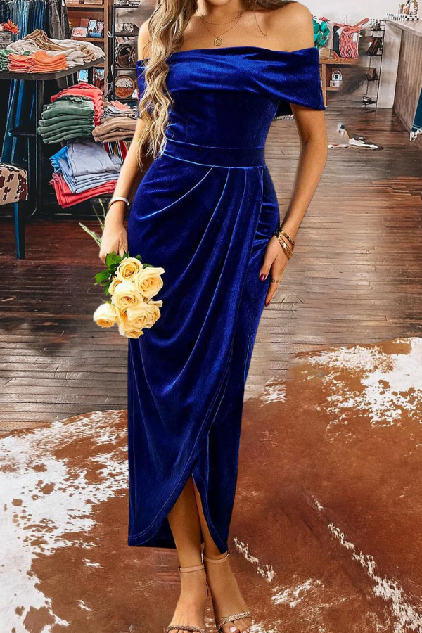 Off Shoulder Velvet Maxi Dress