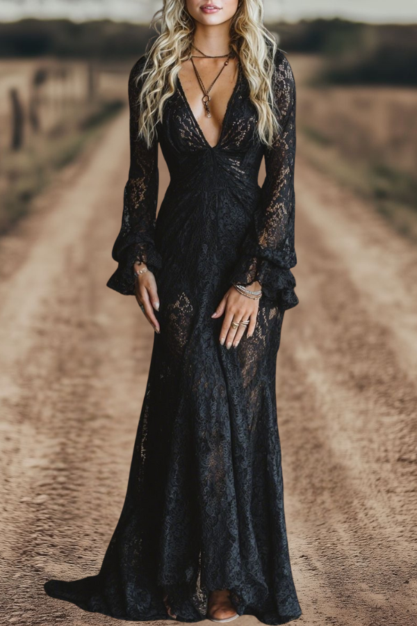 Lace Deep V Maxi Dress