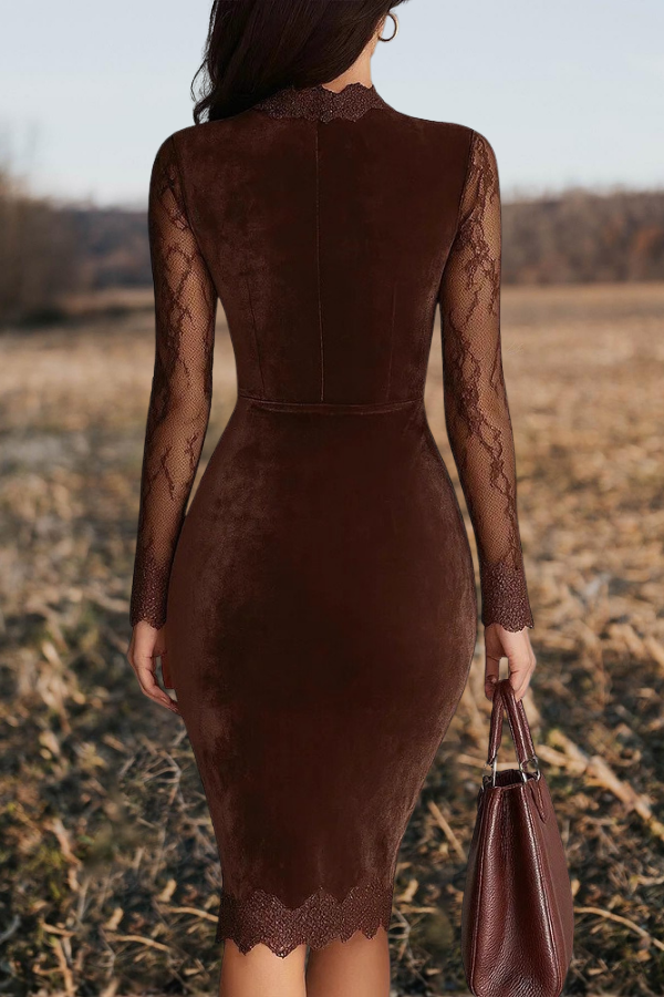 Velvet Lace Cutout Midi Dress