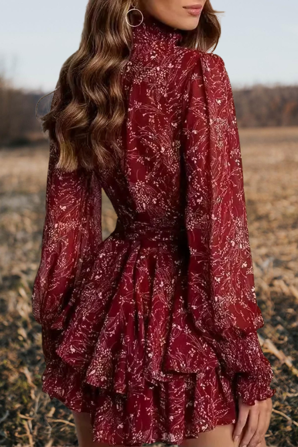 Floral Ruffled Turtleneck Mini Dress