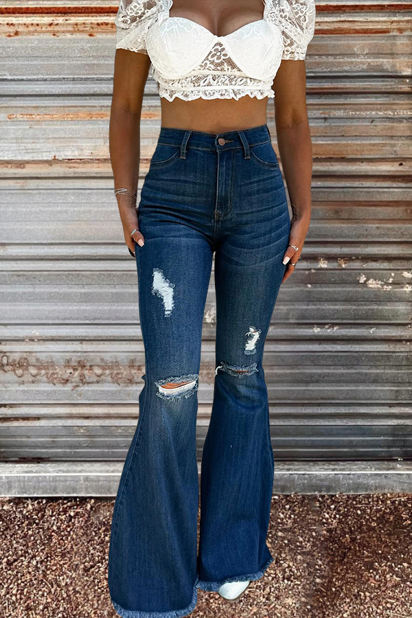 Vintage Ripped Flared Jeans