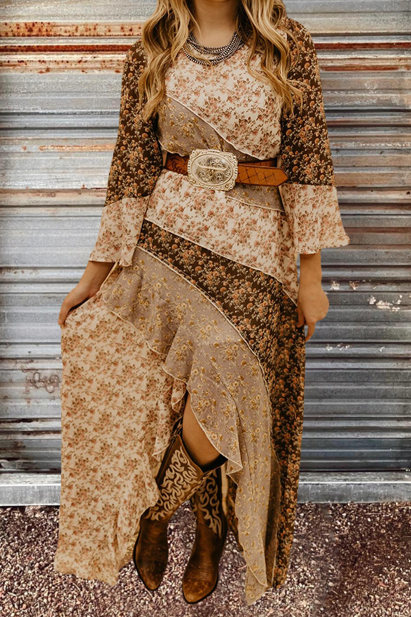 Retro Western Print Panel Dress