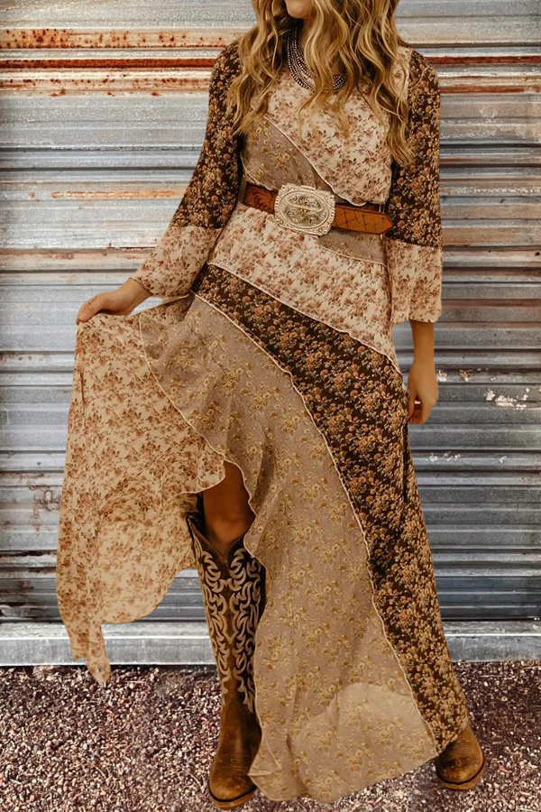 Retro Western Print Panel Dress