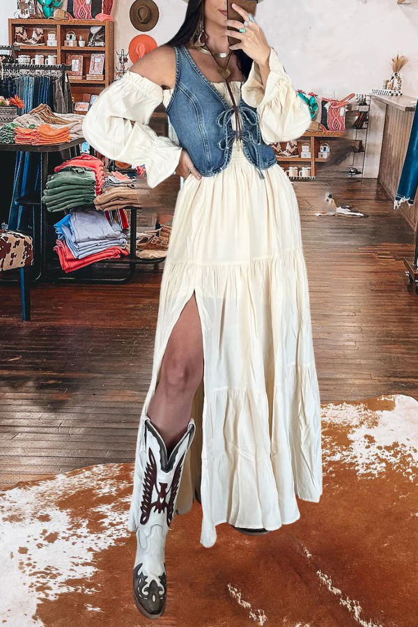 Ruffled Sleeves Slit Maxi Dress